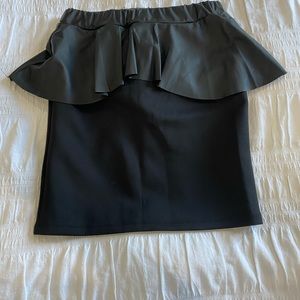Black pencil skirt with leather waist.